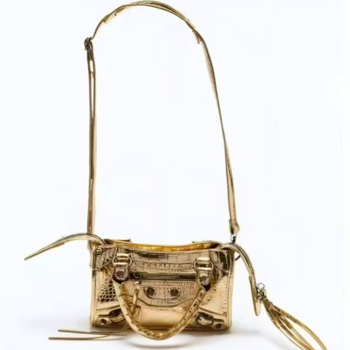 Gloden evening party purse Gloden Vegan Leather Studded Handbag Punk Style Shoulder & Top Handle Bag