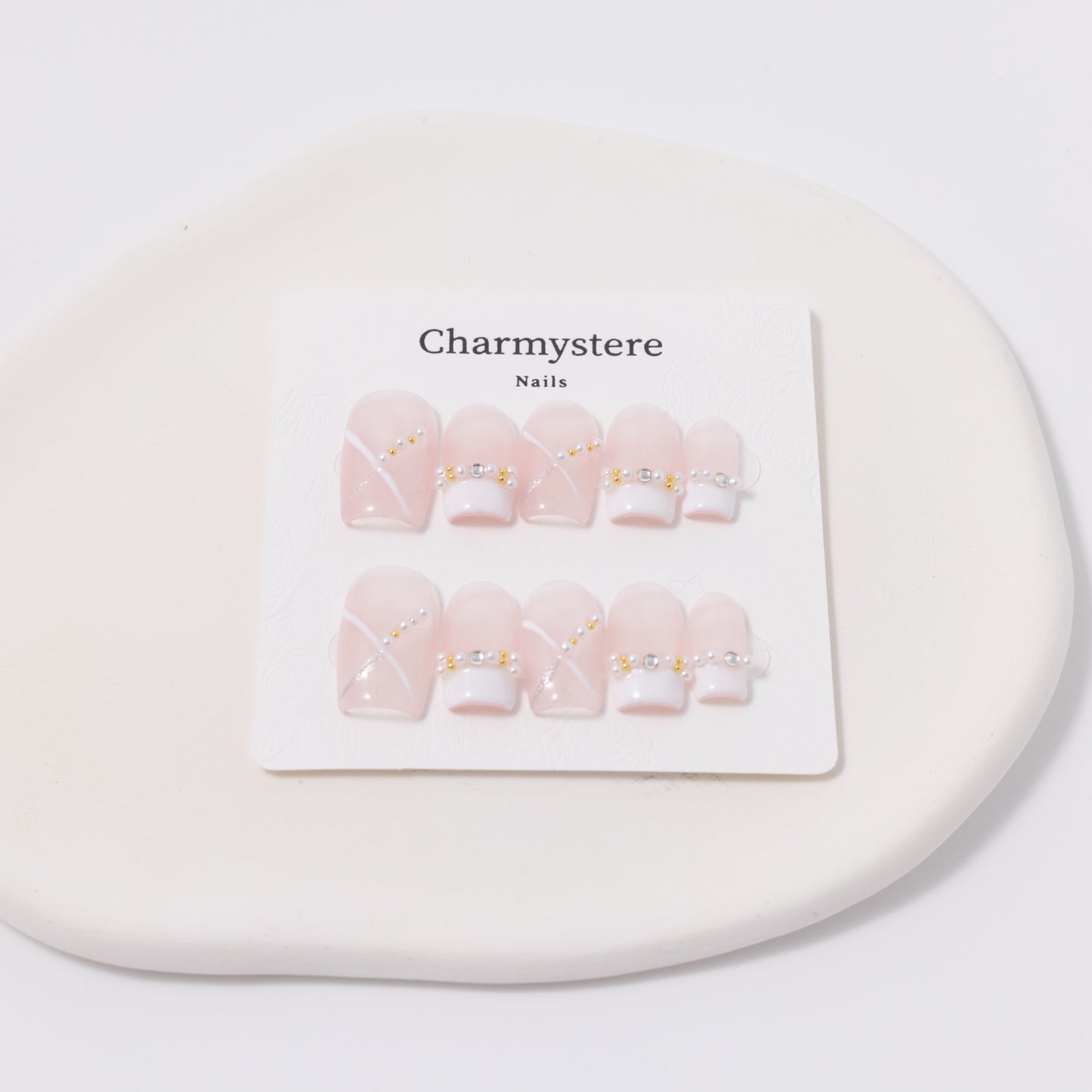 White French Tip Pearl Press-On Nails