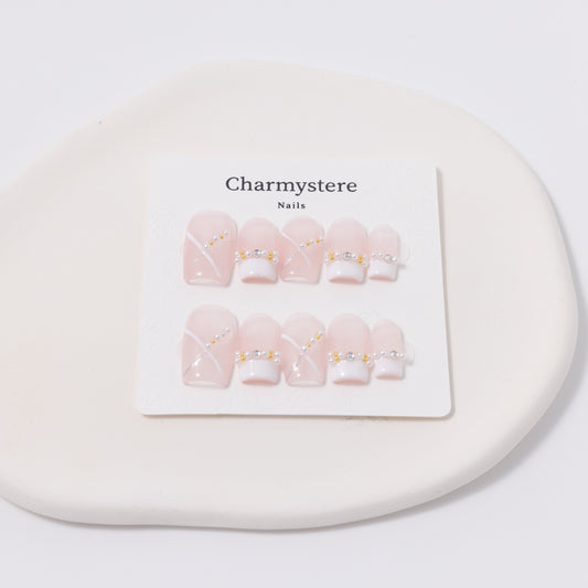 White French Tip Pearl Press-On Nails