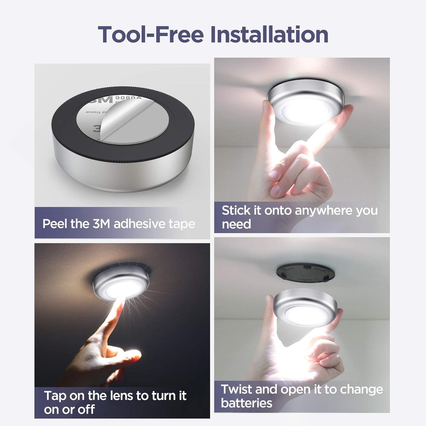 LED Battery-Powered Wireless Night Light Stick Tap Touch Lamp Stick-on Push Light for Closets, Cabinets, Counters, or Utility Rooms,Cordless Touch Light,Batteris Not Included.