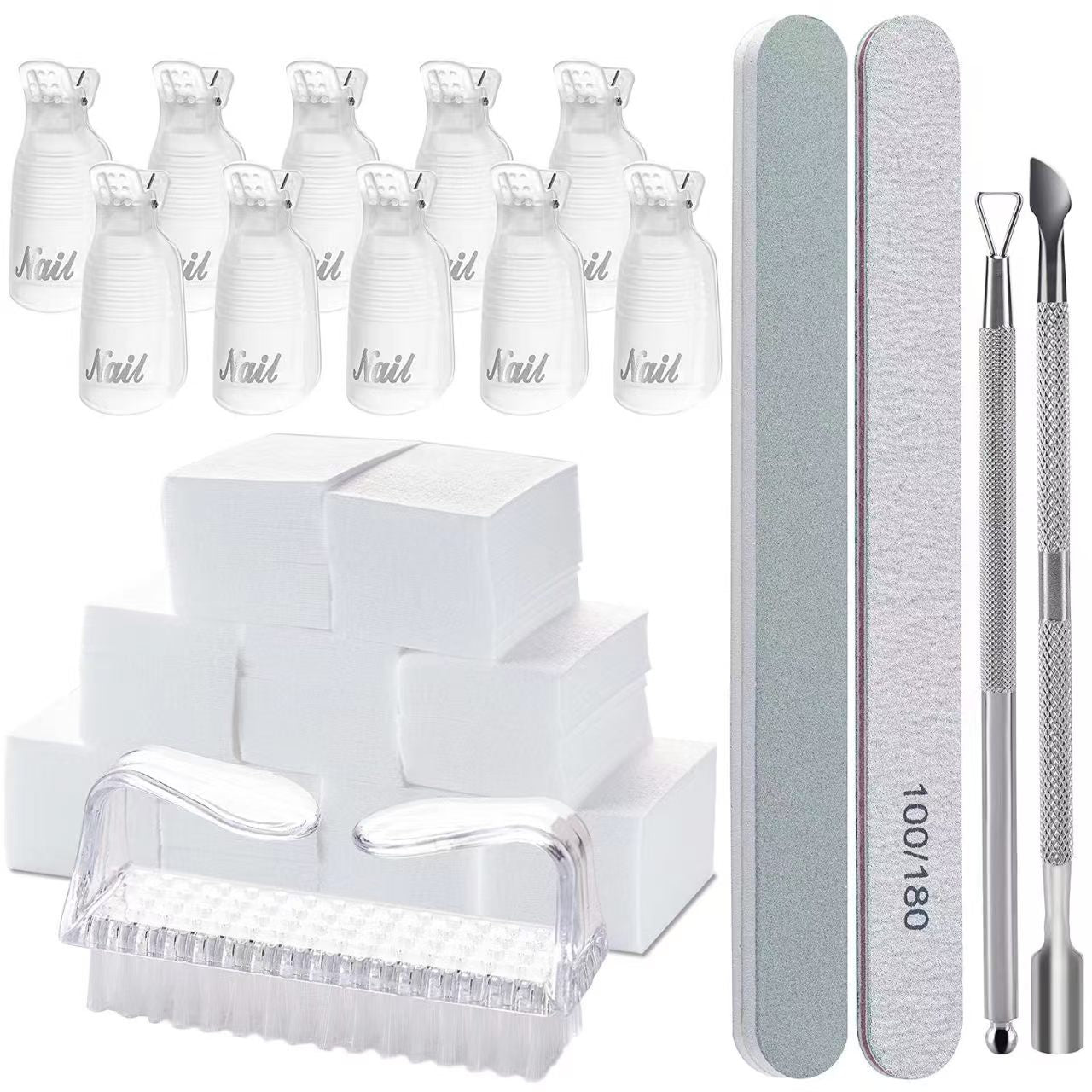 Gel Polish Remover Tools Kit - 10 Clips, 400 Lint-Free Wipes, Files 100/180