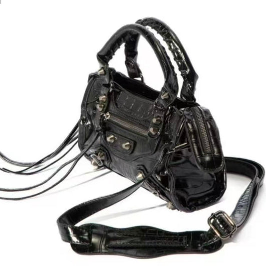 Black evening party purse,Black Faux Leather Studded Handbag | Punk Style Shoulder & Top Handle Bag | Women’s Everyday Tote