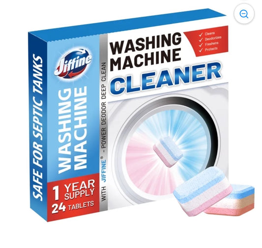 Jiffine Washing Machine Cleaner Tablets | 24 Count (1-Year Supply) | Deep Cleaning Descaler for Front & Top Load Washers